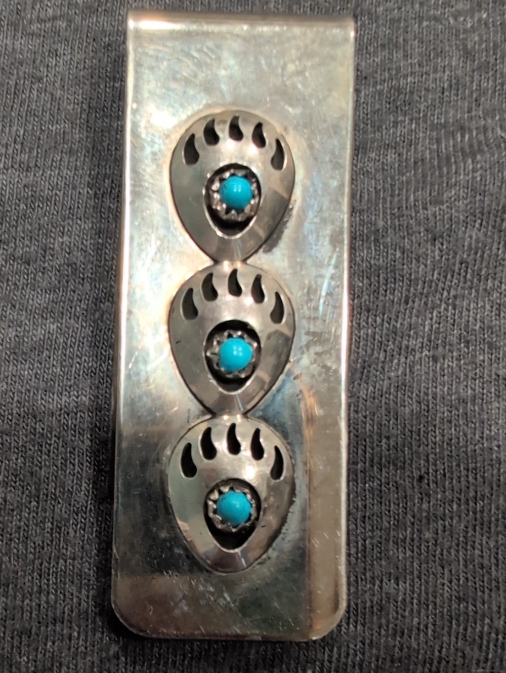 Sterling 9Silver Money Clip with Turquoise Bear Paw Accents